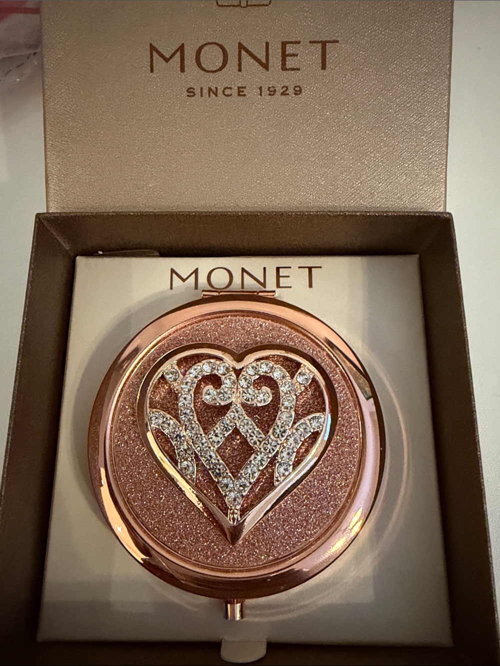 Monet Compact Mirror with Crystal Heart Accent - Picture 3 of 3
